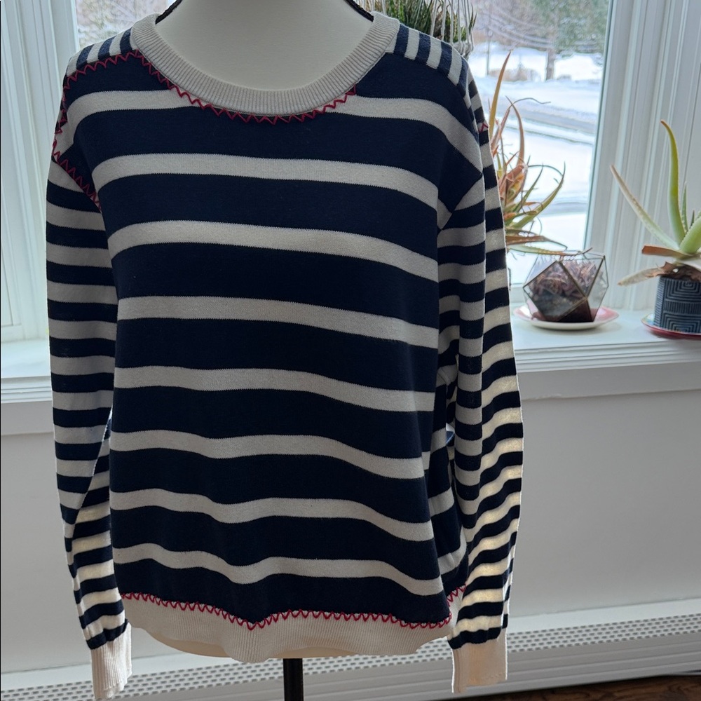 Desigual Navy and Cream Striped Sweater